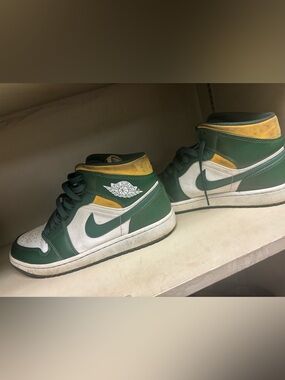 Jordan High-Top Sneakers in White, Green & Yellow